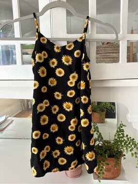 SO Black Mini Slip Dress with Yellow Sunflower Print